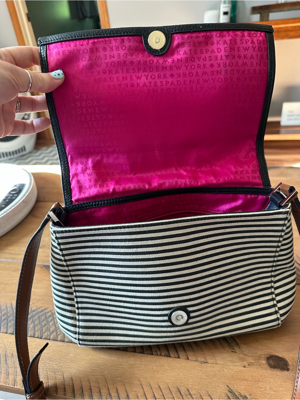 kate spade Black and Cream Striped Leather Crossbody - Picture 5 of 6